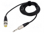 Cable | Jack 6,3mm 2pin plug,XLR female 3pin | 3m | black | 0.25mm2