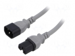 Cable | 3x14AWG | IEC C14 male,IEC C15 female | PVC | 5m | grey | 15A