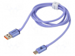 Cable | USB 2.0 | USB A plug,USB C plug | 1.2m | violet | textile | 100W