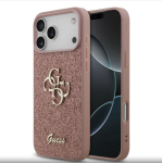 Back panel cover Guess Apple iPhone 17 Pro Max PU Fixed Glitter 4G Metal Logo Case Pink