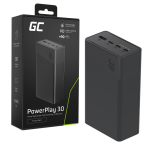 Greencell PowerPlay 30 - black powerbank with 30,000mAh, 22.5W, 4 ports