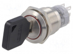Switch: key switch | Stabl.pos: 3 | Contacts: 3PST | &Oslash;19mm | Key: flat