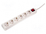 Extension lead | 3G1.5mm2 | 1.4m | PVC | white | Sockets no: 6 | 16A