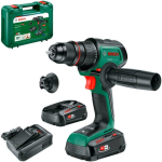 Bosch Powertools cordless drill driver AdvancedDrill 18V-80 QuickSnap + accessories (green/black, 2x Li-ion battery 2.5Ah, case, POWER FOR ALL ALLIANCE)