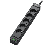Elektrimaterjalid // Elektri laiendid, Pikendusjuhtmete, hajutuste ja UK ja USA adapterite komplekt // Listwa przepięciowa, 5 gniazd 2p+z oraz gniazdami 2xusb a, 1xusb c, 5m, schuko ; kel