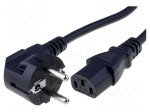 Cable | CEE 7/7 (E/F) plug angled,IEC C13 female | 2m | black | PVC