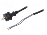 Cable | CEE 7/17 (C) plug,wires | 1.5m | black | PVC | 2x1,5mm2 | 16A