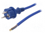 Cable | SCHUKO plug,CEE 7/7 (E/F) plug,wires | 3m | blue | rubber