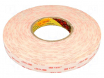 Tape: fixing | W: 19mm | L: 33m | Thk: 0.6mm | acrylic | white | -35&divide;90&deg;C