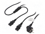 Cable | CEE 7/7 (E/F) plug,IEC C13 female x2 | 1.5m | black | 10A