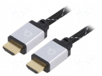 Cable | HDMI plug,both sides | textile | 2m | black | 30AWG | Core: CCS