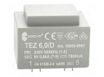 Transformer: encapsulated | 6VA | 230VAC | 9V | 666.6mA | PCB | IP00 | TEZ