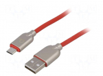 Cable | USB 2.0 | USB A plug,USB B micro plug | gold-plated | 2m | red
