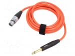 Cable | Jack 6,3mm 2pin plug,XLR female 3pin | 3m | orange | 0.25mm2