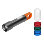 Uued tooted // Latarka LED SMD 10W + COB 2W, 350lm, 1200 mAh, funkcja zoom, kolorowe nakładki