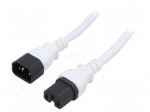 Cable | 3x14AWG | IEC C14 male,IEC C15 female | PVC | 5m | white | 15A