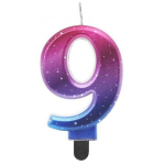 GoDan Night sky Metallic Cake Candle topper Number 9 (8cm) Pink/Blue/Violet Ombre