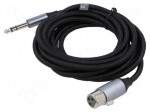 Cable | Jack 6,3mm plug,XLR female 3pin | 3m | &Oslash;cable: 6mm | textile