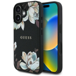 Back panel cover Guess - Grained Printed Flower     Pattern MagSafe for iPhone 16 Black