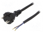 Cable | CEE 7/17 (C) plug,wires | 2m | black | rubber | 2x1mm2 | 16A