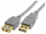 Cable | USB 2.0 | USB A socket,USB A plug | gold-plated | 3m | grey