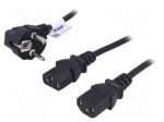 Cable | CEE 7/7 (E/F) plug angled,IEC C13 female x2 | 1.15m | PVC