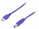 Cable | USB 3.0 | USB A plug,USB B plug | gold-plated | 3m | blue | PVC