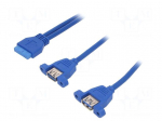 Cable: USB-USB | USB 3.0 19pin,USB A socket x2 | 0.65m