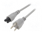 Cable | 3x18AWG | IEC C5 female,NEMA 5-15 (B) plug | PVC | 1.8m | grey