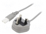 Cable | 2x0.75mm2 | BS 1363 (G) plug,IEC C7 female | PVC | 3m | grey