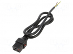 Cable | IEC C19 female,wires | 1m | with IEC LOCK locking | black