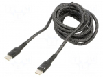 Cable | USB 2.0 | USB C plug,both sides | 2m | black | 480Mbps | textile