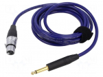 Cable | Jack 6,3mm 2pin plug,XLR female 3pin | 3m | blue | 0.25mm2