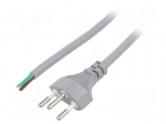 Cable | 3x1mm2 | wires,SEV-1011 (J) plug | PVC | 1.8m | grey | 10A | 250V