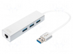 Hub USB | RJ45 socket,USB A socket x3,USB A plug | USB 3.0 | PnP
