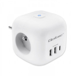 Qoltec Power cube 6-in-1 extension cord with illuminated switch | 3x AC | 2x USB | 1x USB-C PD 20W | White