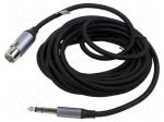 Cable | Jack 6,3mm plug,XLR female 3pin | 5m | &Oslash;cable: 6mm | textile