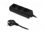 Extension lead | 3x1mm2 | 1.5m | PVC | black | Sockets no: 3 | 10A