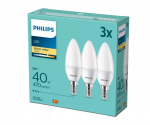 PHILIPS LED 40W B35 E14 Silti balta 2700K matēta 3 gab spuldze 8719514313422 929003541144