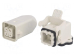 Connector: HDC | male + female | S-A | PIN: 4 | 3+PE | size 3A | angled