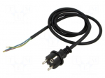 Cable | CEE 7/7 (E/F) plug,wires | 1.5m | black | rubber | 3x1,5mm2