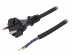 Cable | CEE 7/17 (C) plug,wires | 3m | black | rubber | 2x1mm2 | 16A