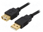 Cable | USB 2.0 | USB A socket,USB A plug | gold-plated | 3m | black