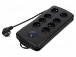 Plug socket strip: protective | Sockets: 8 | 230VAC | 10A | black | 2.5m