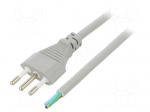 Cable | 3x1mm2 | CEI 23-50 (L) plug,wires | PVC | 1.8m | grey | 10A | 250V