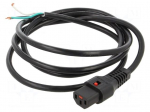 Cable | IEC C13 female,wires | 2m | with IEC LOCK locking | black