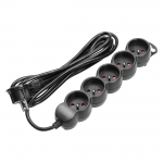 Elektrimaterjalid // Elektri laiendid, Pikendusjuhtmete, hajutuste ja UK ja USA adapterite komplekt // Przedłużacz 5-krotny 2P+Z, 5m H05VV-F 3x1,5mm2, Imax=16A, płaska wtyczka, czarny