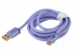 Cable | USB 2.0 | USB A plug,USB C plug | 2m | violet | textile | 100W