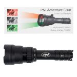 PNI Adventure F300 LED flashlight in 3 colors, white, red, green, max. 10W, IPX6, distance 536 m, luminous flux 540 lm, 18650 3000mAh battery included, battery charger included, zoom and dimming funct
