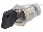 Switch: key switch | Stabl.pos: 3 | Contacts: 3PST | &Oslash;19mm | Key: flat